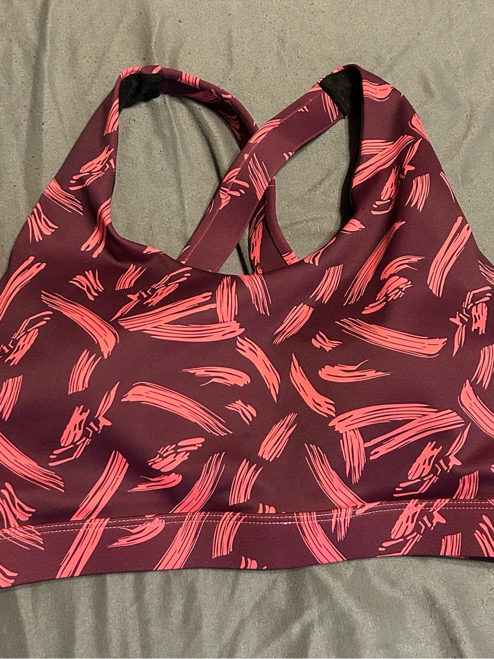 Women’s Burgundy Sports Bra with Pink Brushstroke Print